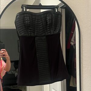 Strapless Black Quilted Faux-Leather Panel top